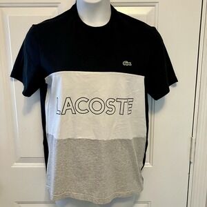 Lacoste‎ Men's Medium/Large Colorblock White Black Logo Spell Out T Shirt